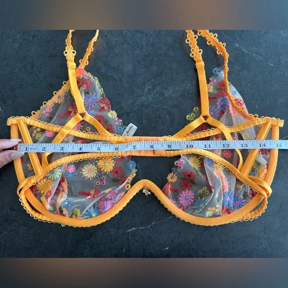 For Love And Lemons Orange Floral Sheer Bra LIMTED COLLECTION - Picture 4 of 5